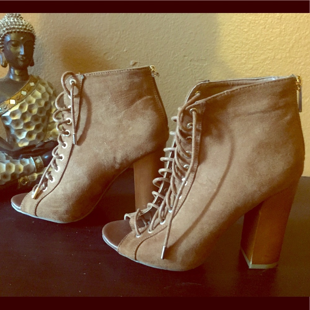 Bamboo open toe lace up heels. Size 5 1/2